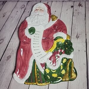 SANTA CLAUS 14" Christmas Serving Tray/Platter Vintage 80's Hand Painted Ceramic